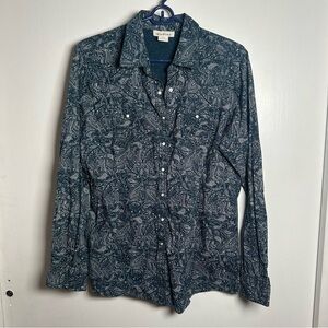Ariat Women’s Western Snap Shirt Paisley Blue Long Sleeve Size L